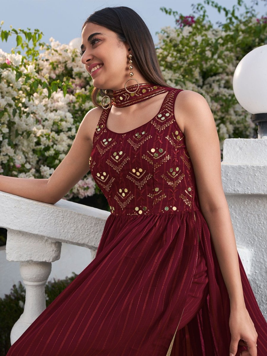 Maroon Georgette Partywear Palazzo-Suit - Inddus.com