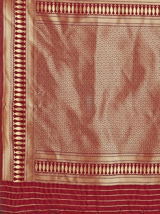 Maroon & Gold-Toned Woven Design Zari Silk Blend Saree - Inddus.com