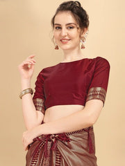 Maroon & Gold-Toned Woven Design Zari Silk Blend Saree - Inddus.com