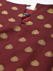 Maroon & Golden Unstitched Dress Material - Inddus.com