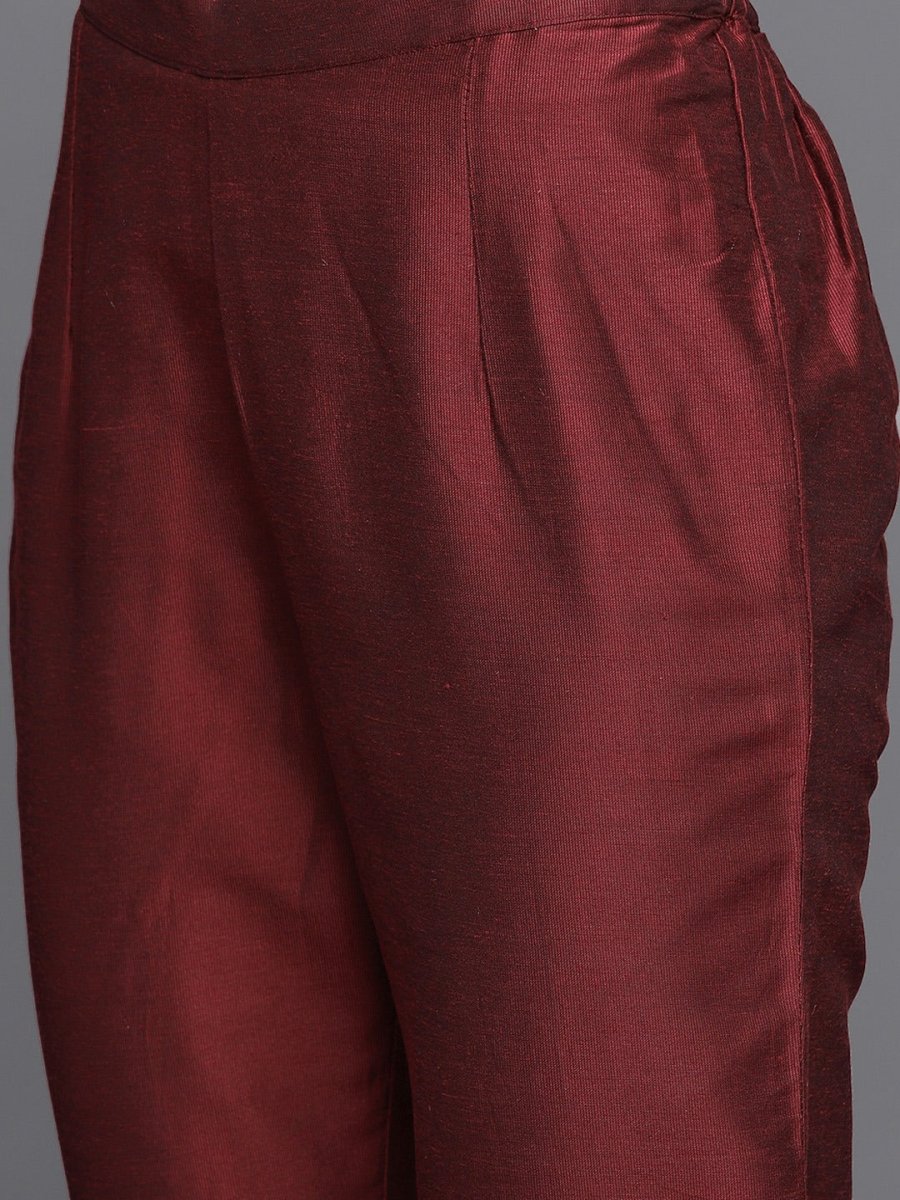 Maroon & Golden Unstitched Dress Material - Inddus.com