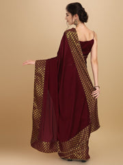 Maroon & Golden Woven Design Silk Blend Saree - Inddus.com