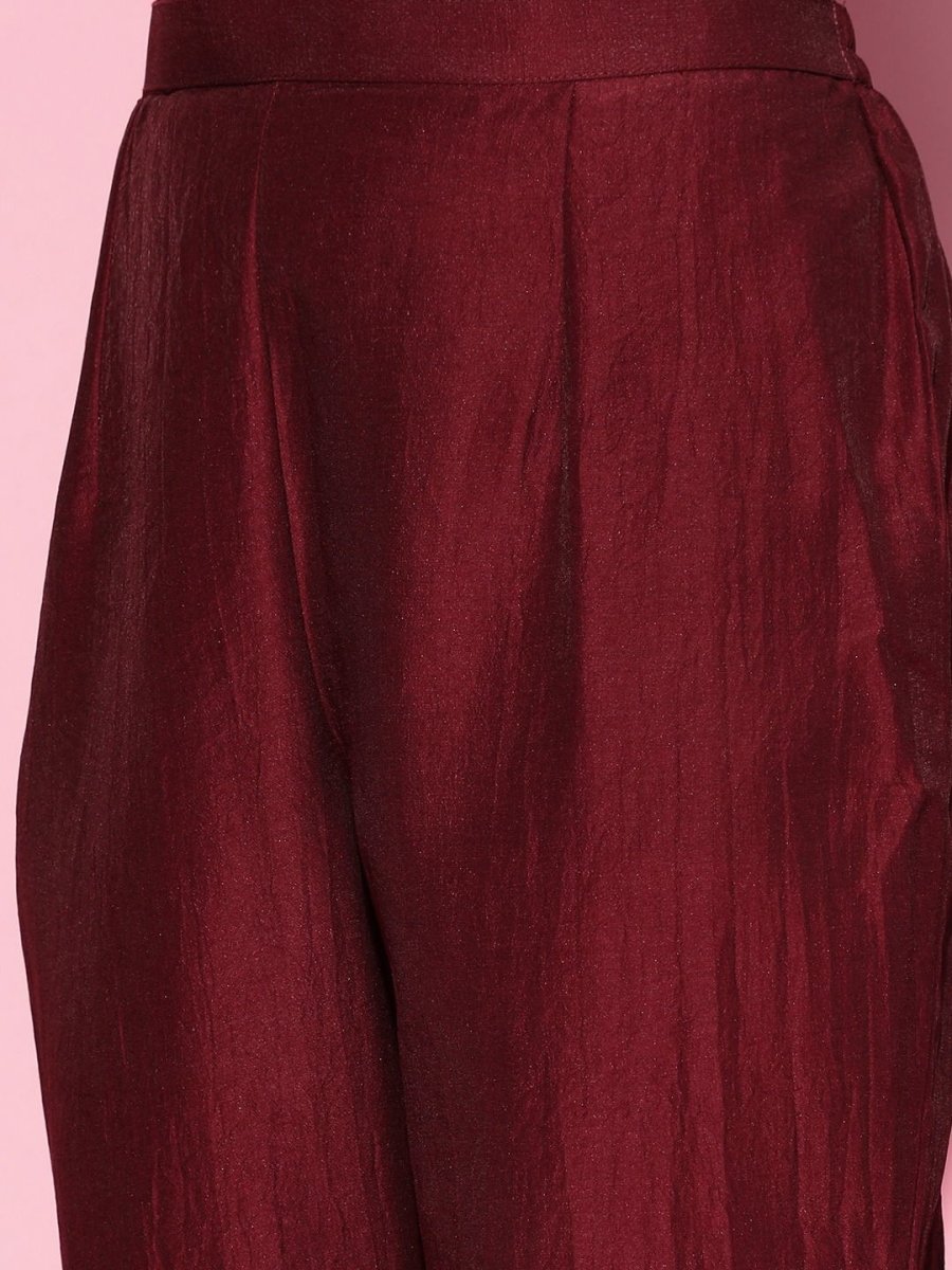 Maroon Gotta Patti Detail Kurta with Pants and Floral Printed Dupatta - Inddus.com