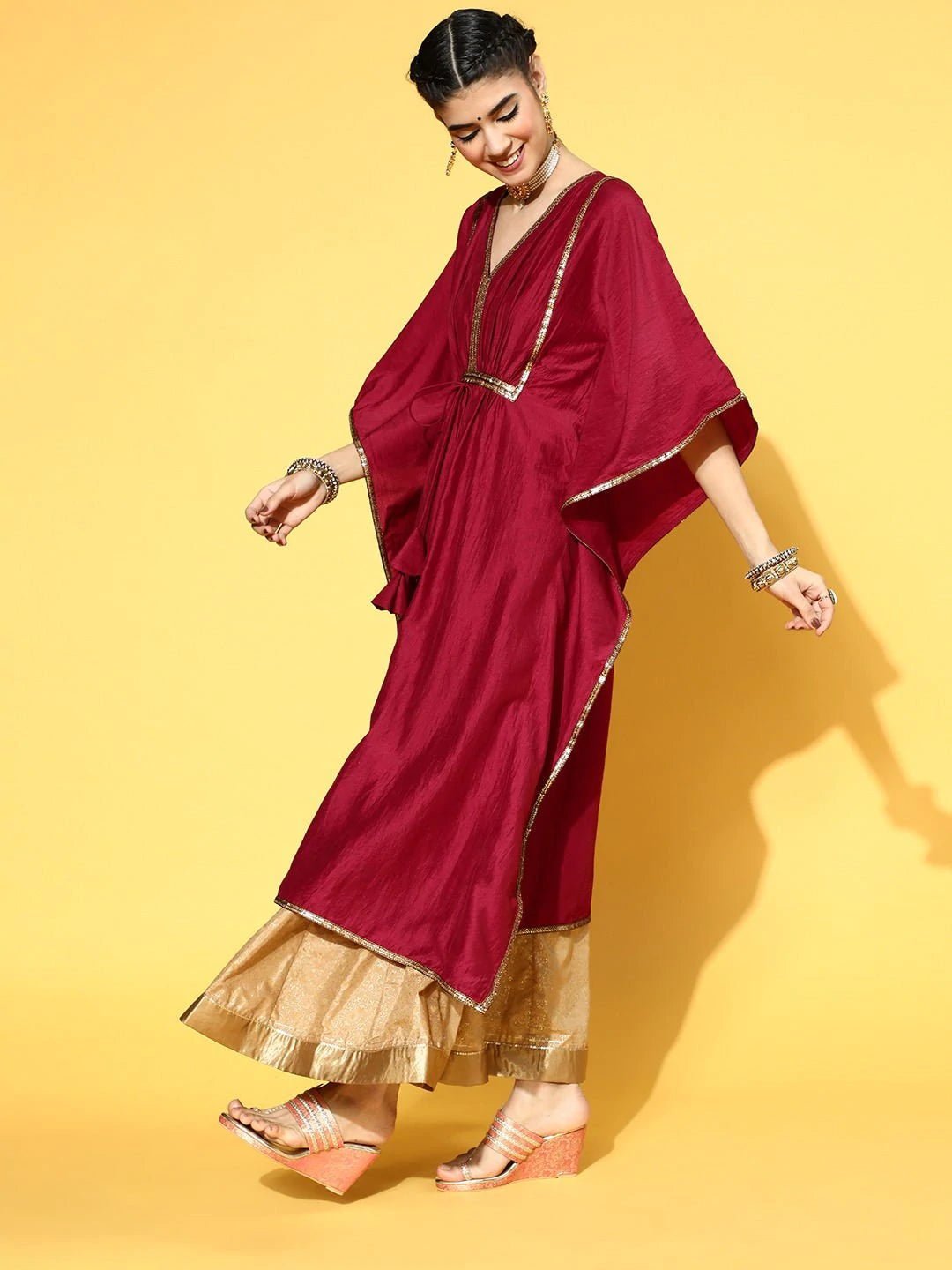 MAROON PARTY WEAR KURTA - Inddus.com