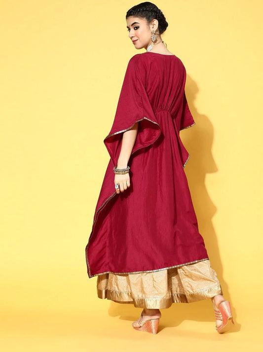 MAROON PARTY WEAR KURTA - Inddus.com