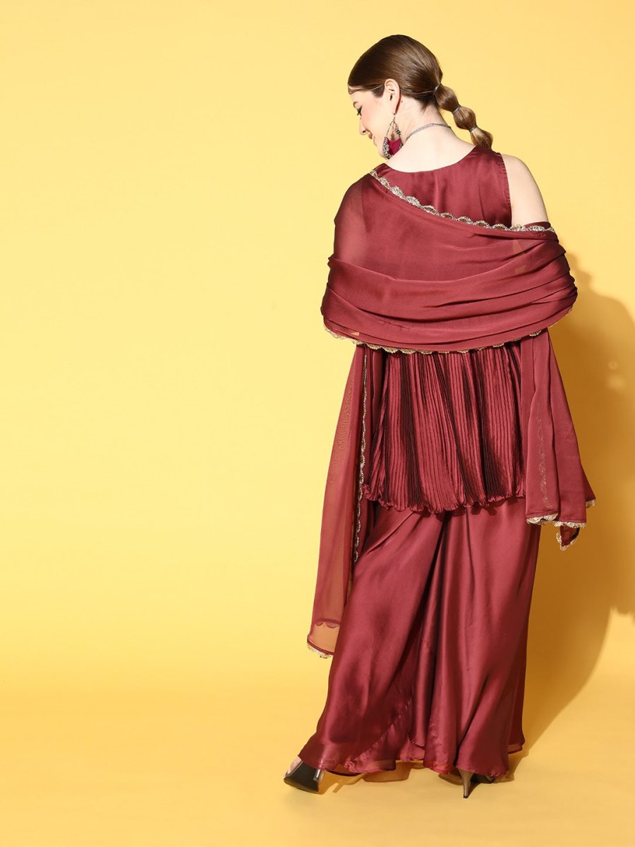 Maroon Silk Blend Solid With Salwar Kameez Duppata - Inddus.com