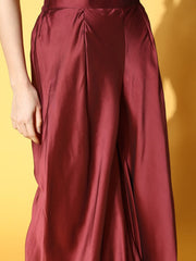 Maroon Silk Blend Solid With Salwar Kameez Duppata - Inddus.com