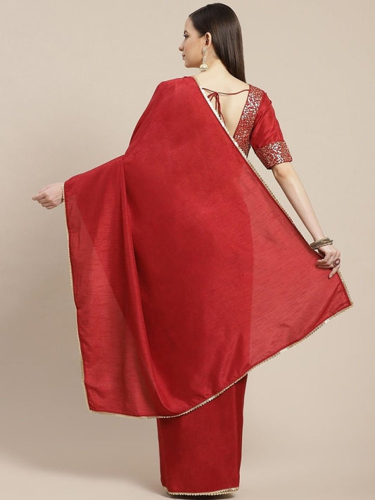 Maroon Solid Saree with Sequinned Blouse - inddus-us