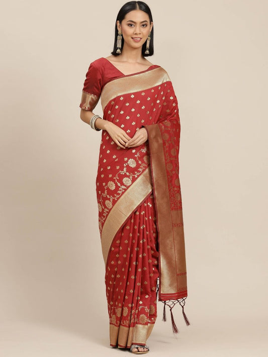 Maroon Woven Design Traditional Saree - Inddus.com