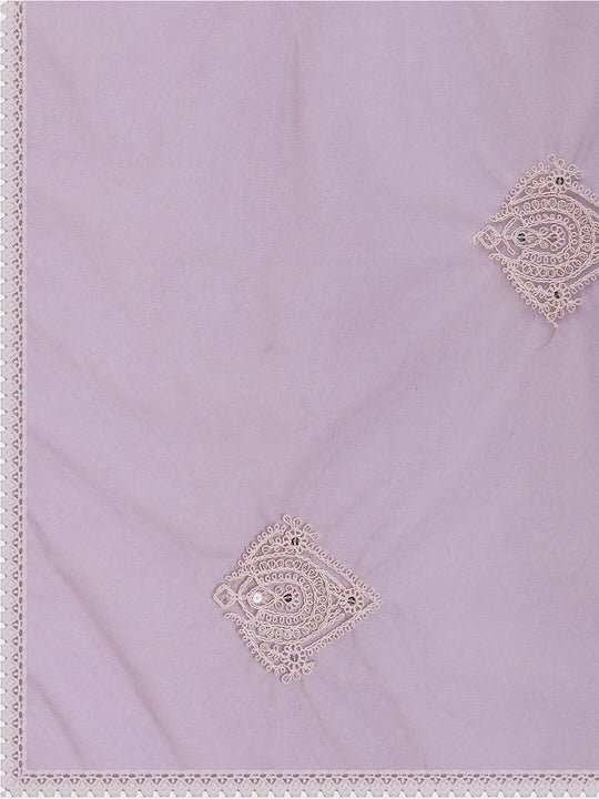 Mauve Ethnic Motifs Embroidered Net Saree - Inddus.com