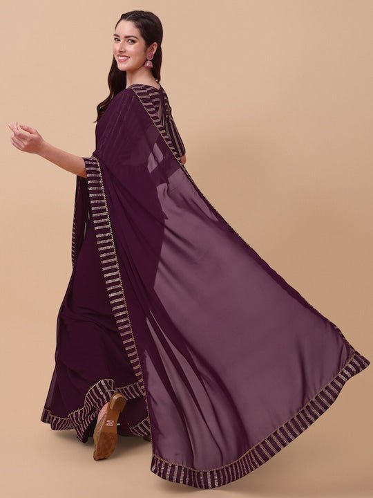 Mauve & Gold-Toned Sequinned Saree - Inddus.com