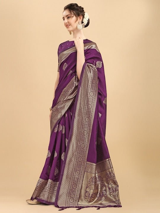 Mauve & Gold-Toned Woven Design Zari Silk Blend Saree