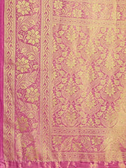 Mauve & Gold-Toned Woven Design Zari Tissue Kanjeevaram Saree - Inddus.com