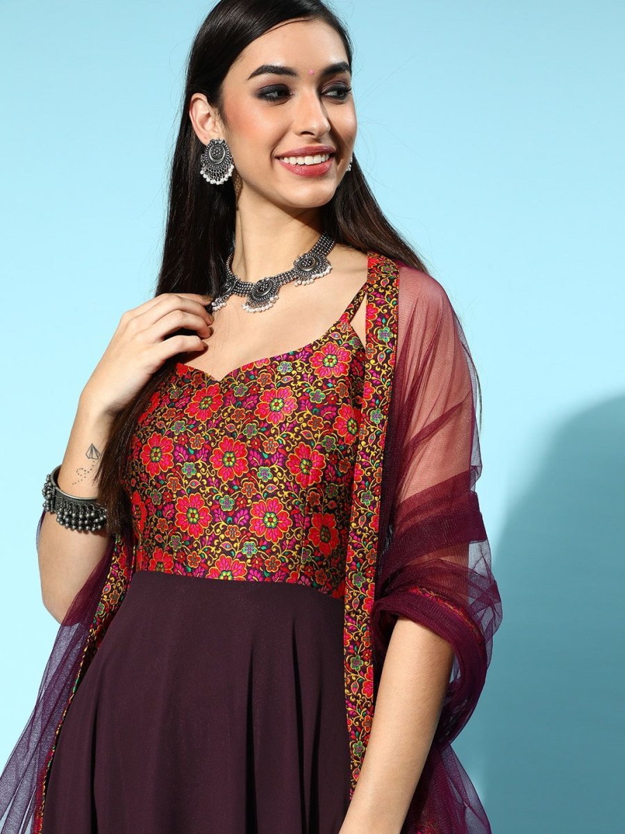 Mauve Party Wear Kurta with Dupatta - Inddus.com