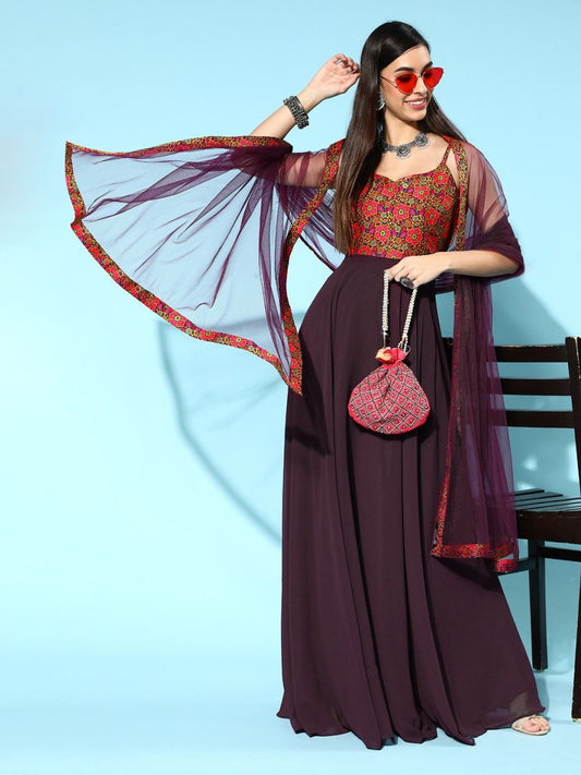 Mauve Party Wear Kurta with Dupatta - Inddus.com