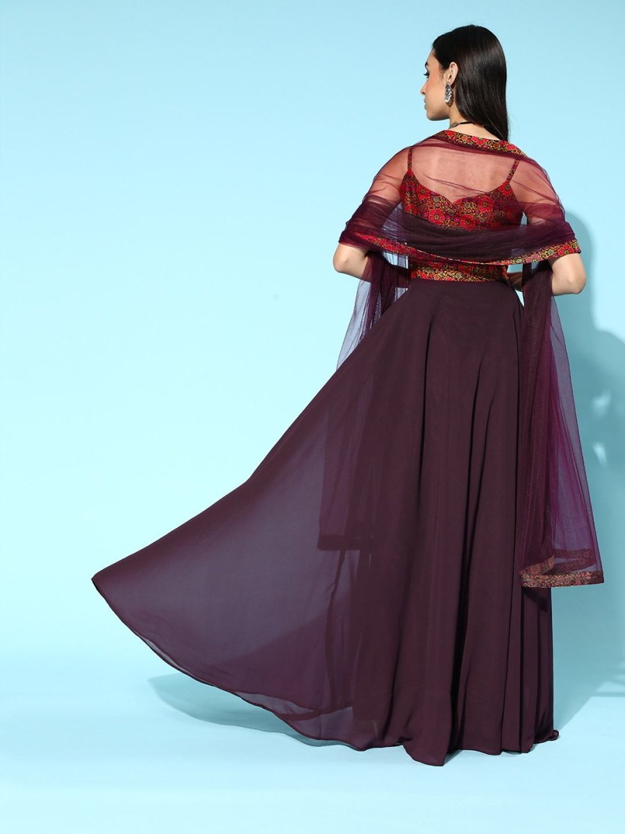 Mauve Party Wear Kurta with Dupatta - Inddus.com