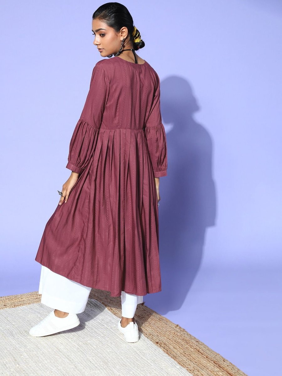 Mauve Self Design Kurta - Inddus.com