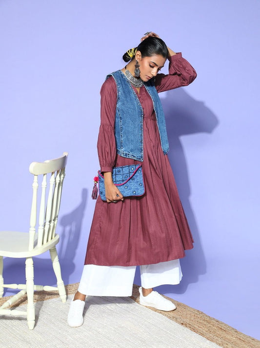 Mauve Self Design Kurta - Inddus.com