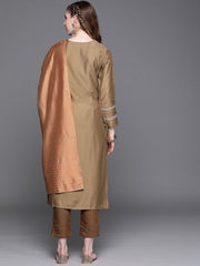 Mehndi Green Sequinned Embroidered Kurta with Palazzo and Dupatta - Inddus.com