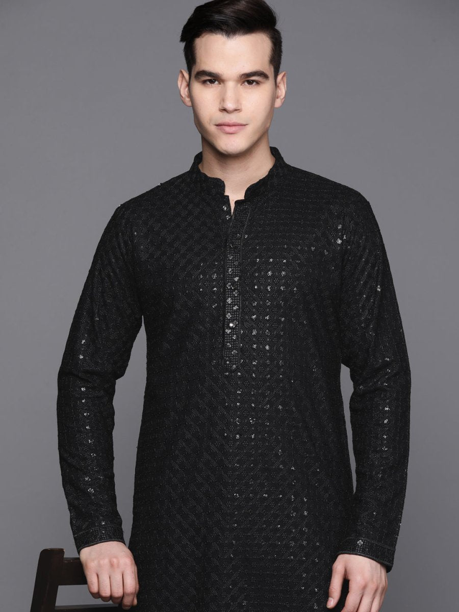 Men Embroidered Chikankari Rayon Kurta with Trouser - Inddus.com