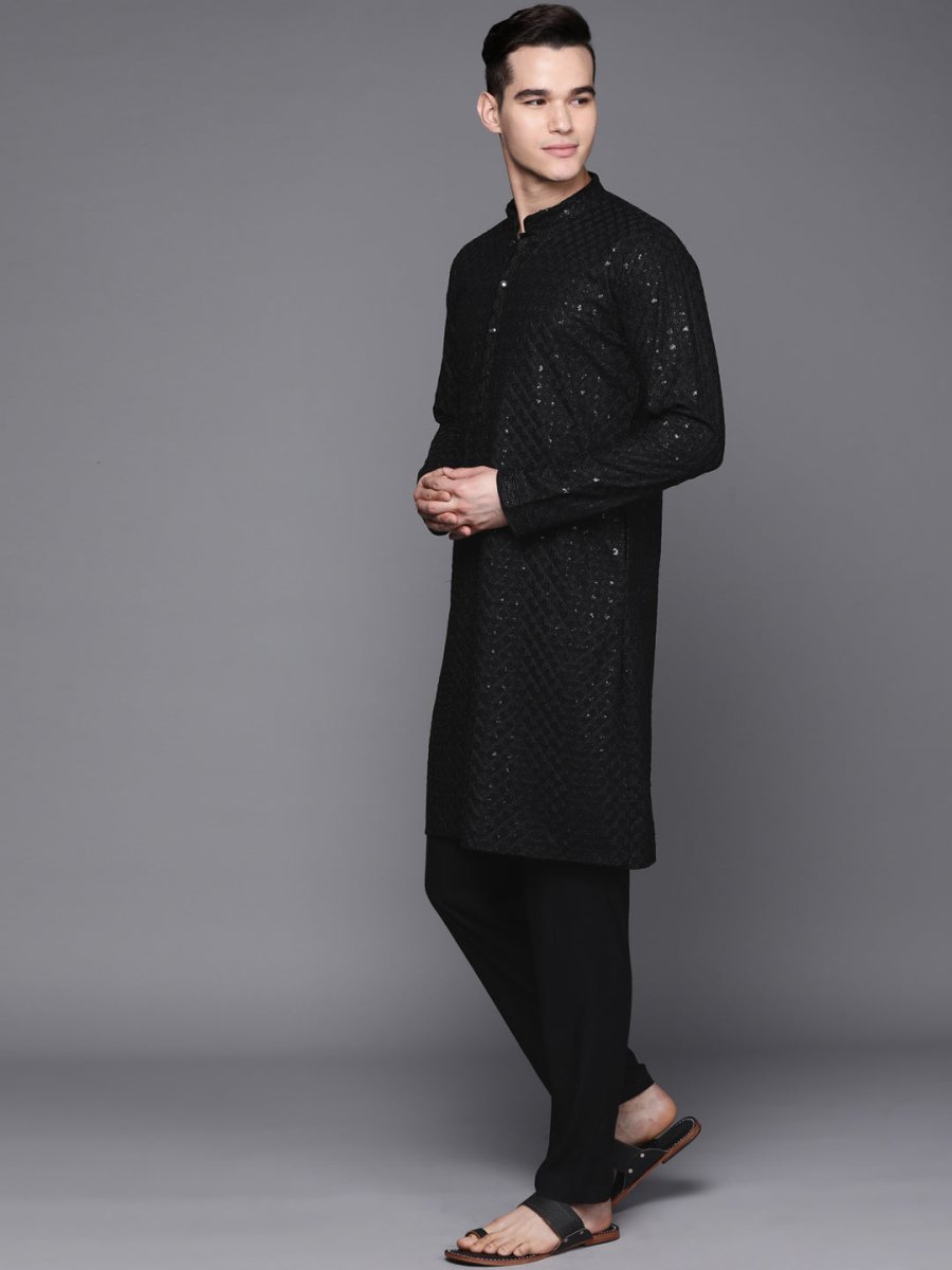 Men Embroidered Chikankari Rayon Kurta with Trouser - Inddus.com