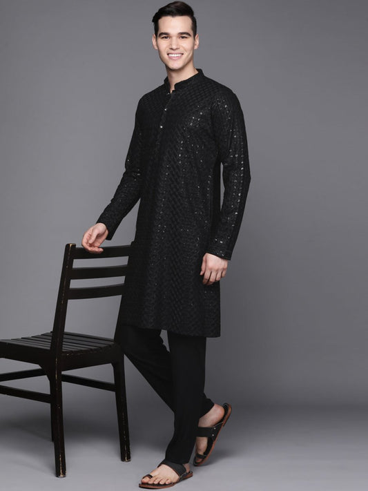 Men Embroidered Chikankari Rayon Kurta with Trouser - Inddus.com