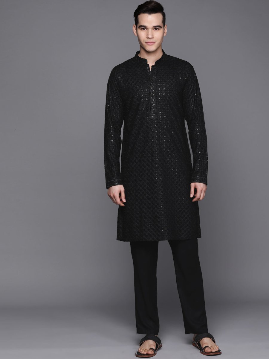 Men Embroidered Chikankari Rayon Kurta with Trouser - Inddus.com