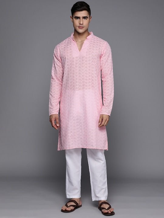 Men Ethnic Motifs Embroidered Regular Chikankari Kurta With Trousers - Inddus.com