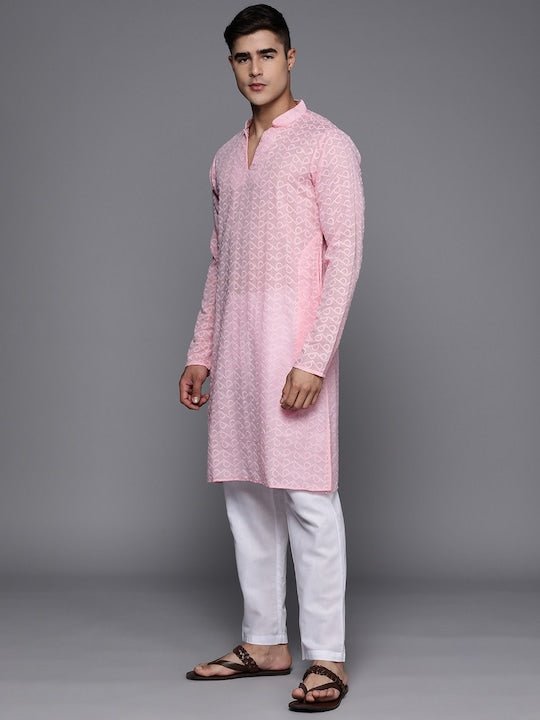 Men Ethnic Motifs Embroidered Regular Chikankari Kurta With Trousers - Inddus.com