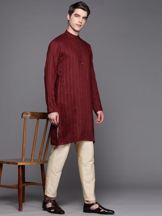 Men Jacquard Striped Kurta - Inddus.com