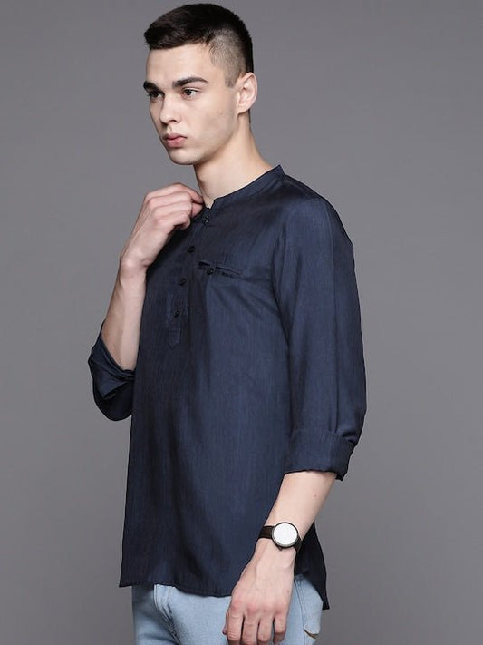 Men Solid Indigo Kurta - Inddus.com