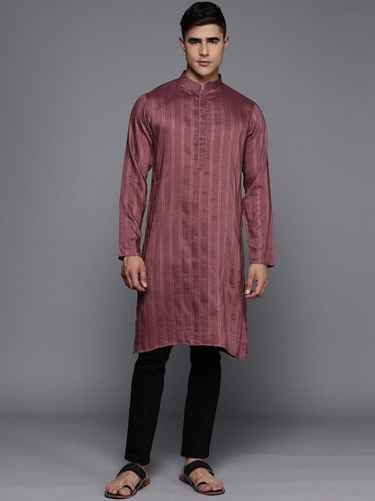 Men Striped Jacquard Silk Kurta - Inddus.com