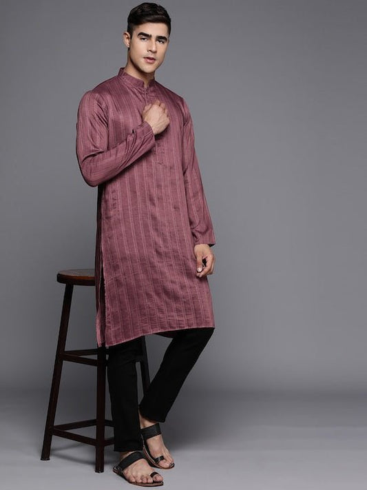 Men Striped Jacquard Silk Kurta - Inddus.com