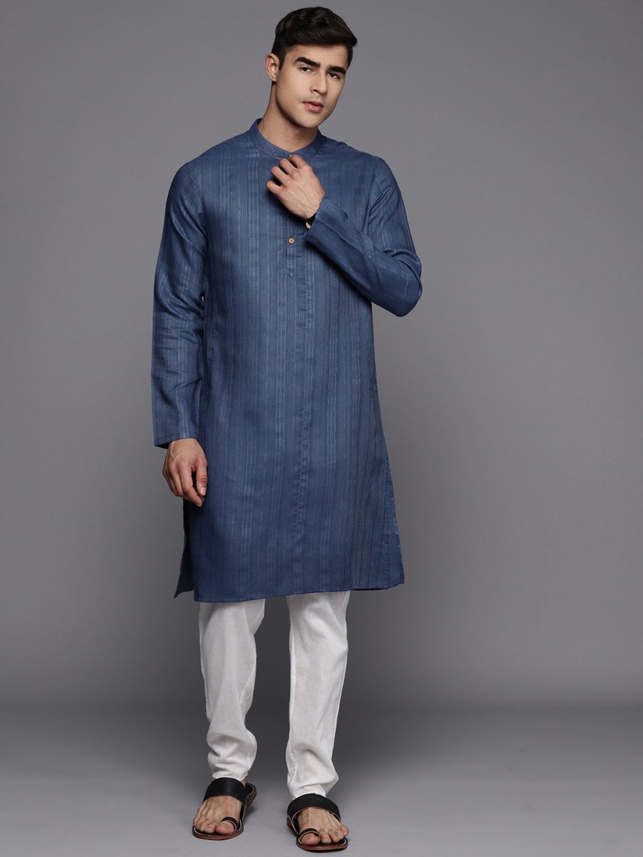 Men Woven Design Straight Kurta - Inddus.com