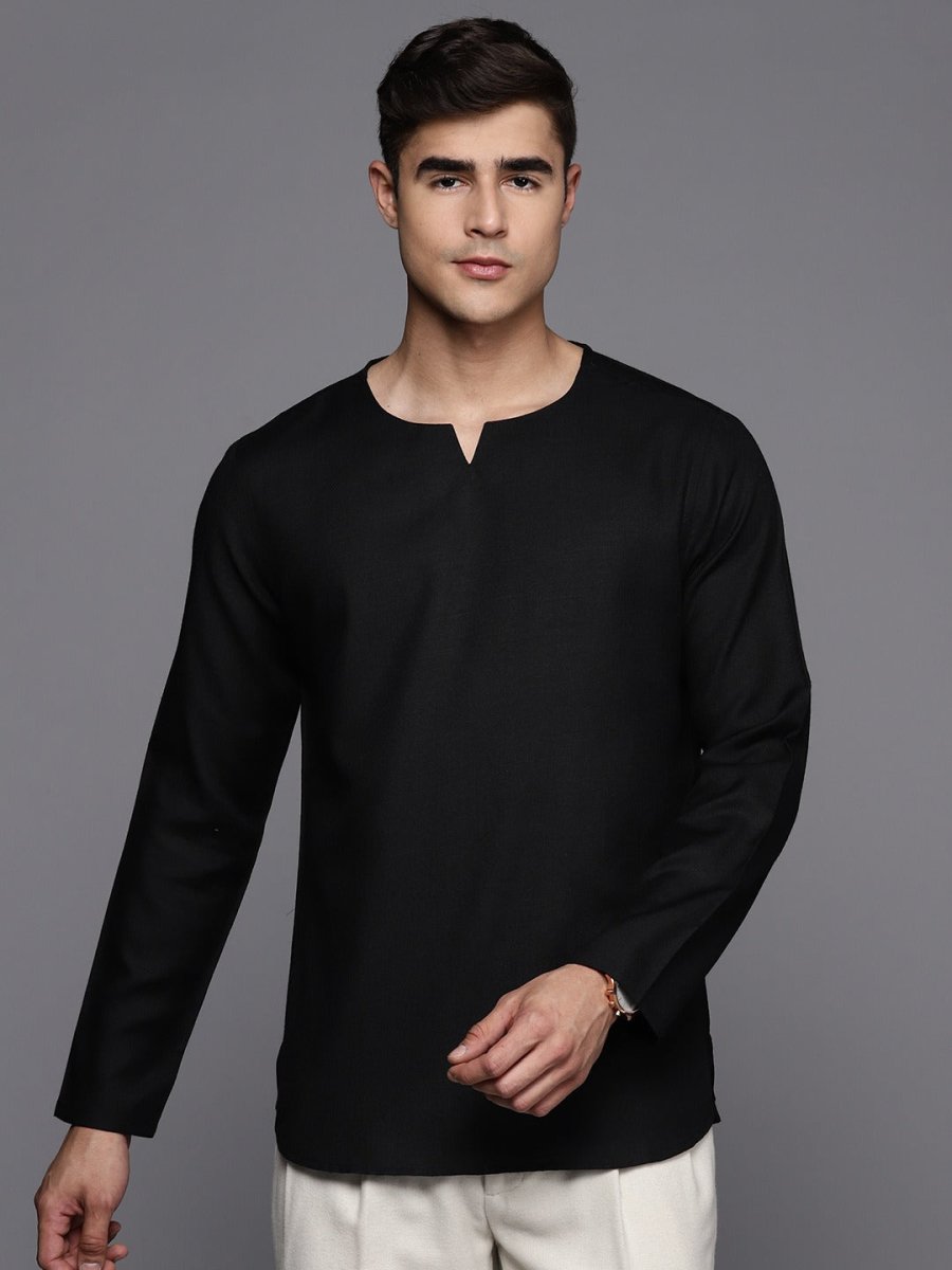 Mens Solid Round Neck with V-Cut Short Kurta - Inddus.com