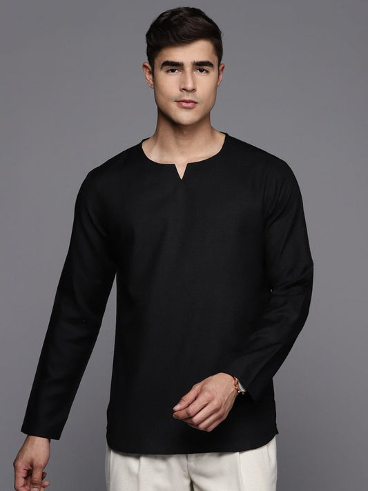 Mens Solid Round Neck with V-Cut Short Kurta - Inddus.com