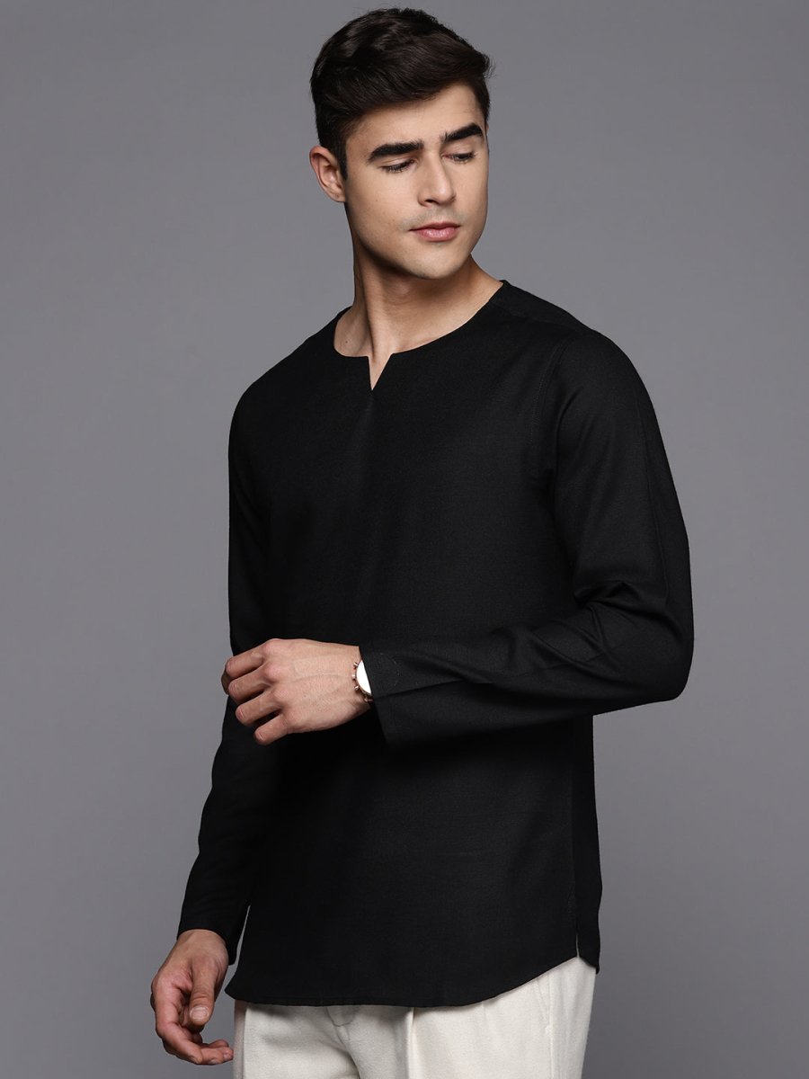 Mens Solid Round Neck with V-Cut Short Kurta - Inddus.com