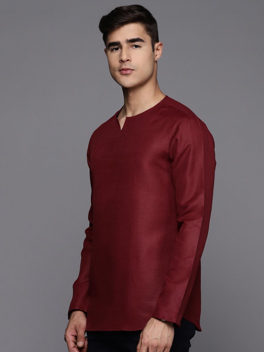 Mens Solid Round Neck with V-Cut Short Kurta - Inddus.com