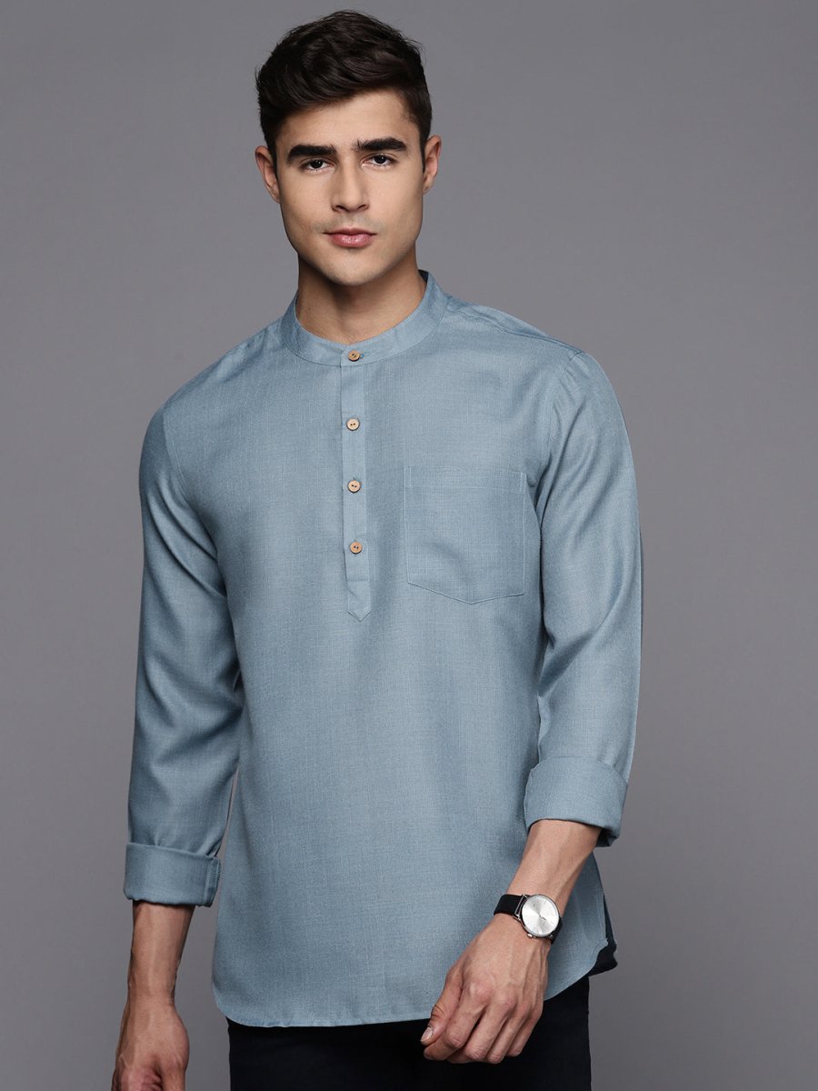 Mens Solid Short Kurta with Pocket - Inddus.com