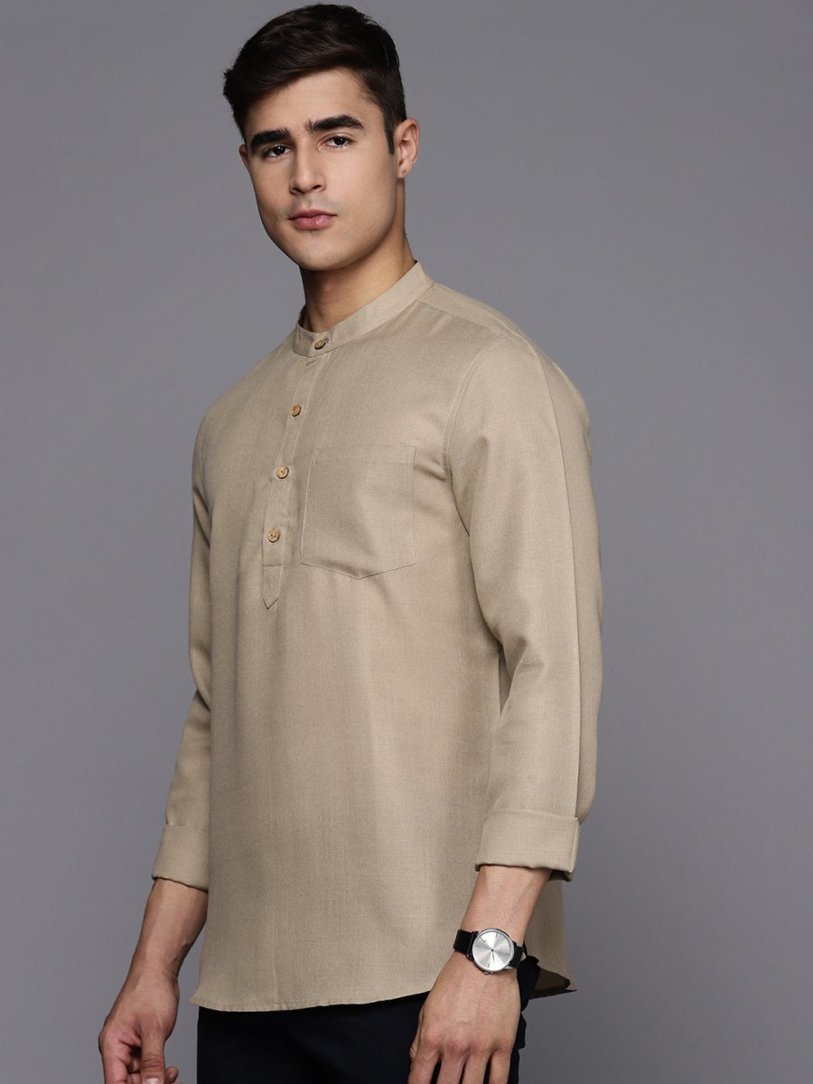 Mens Solid Short Kurta with Pocket - Inddus.com