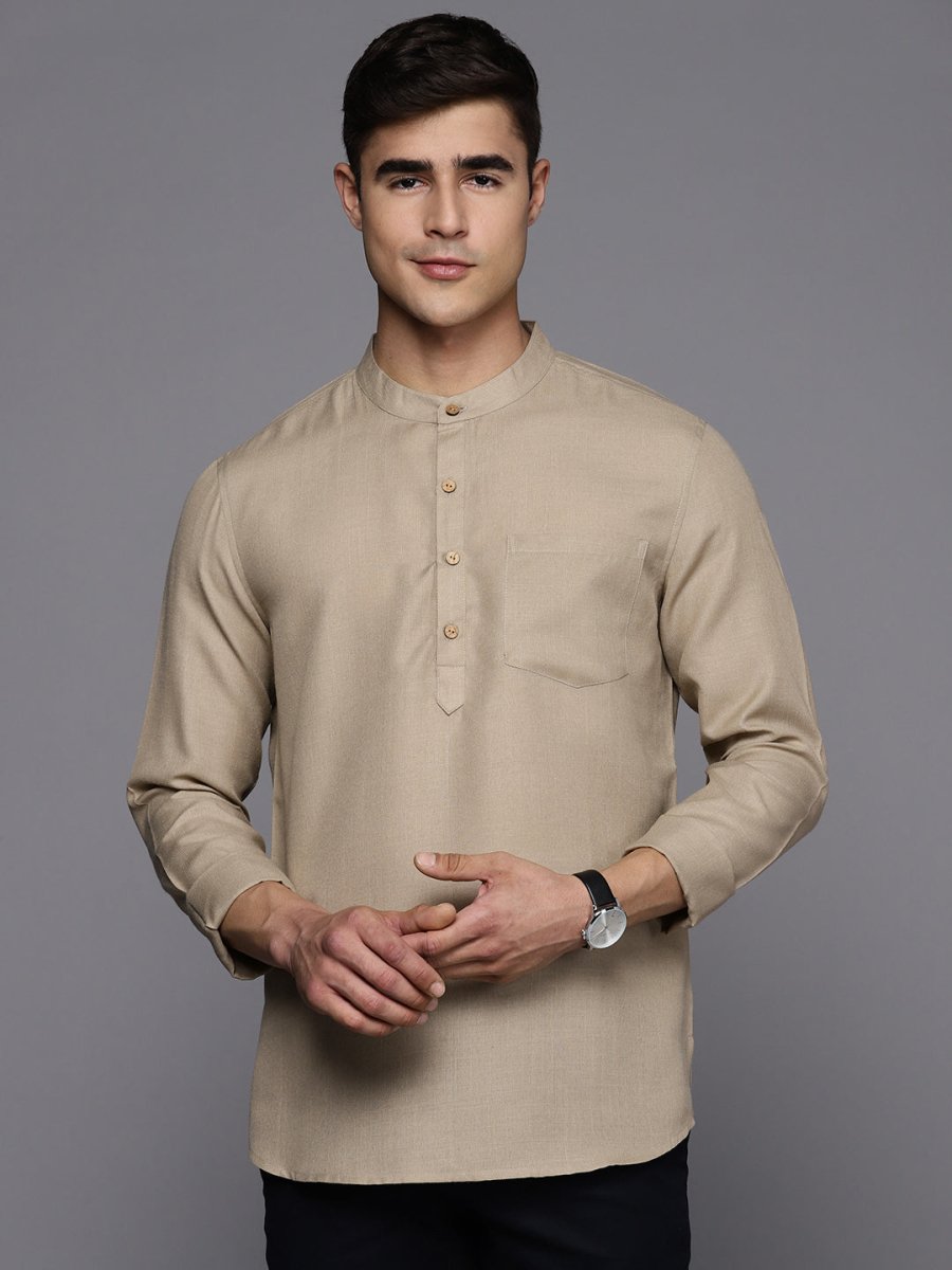 Mens Solid Short Kurta with Pocket - Inddus.com