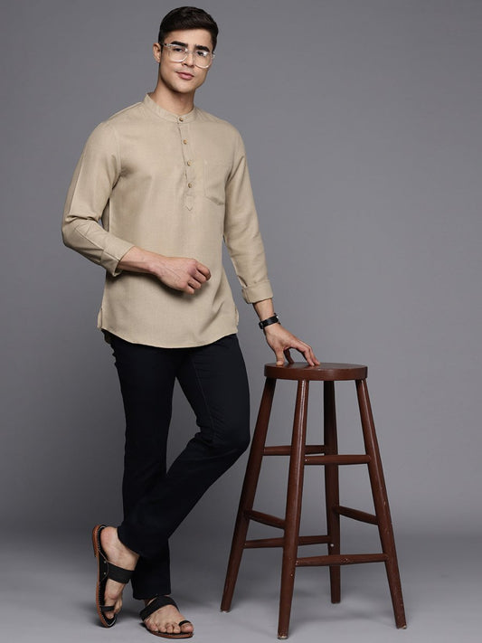 Mens Solid Short Kurta with Pocket - Inddus.com