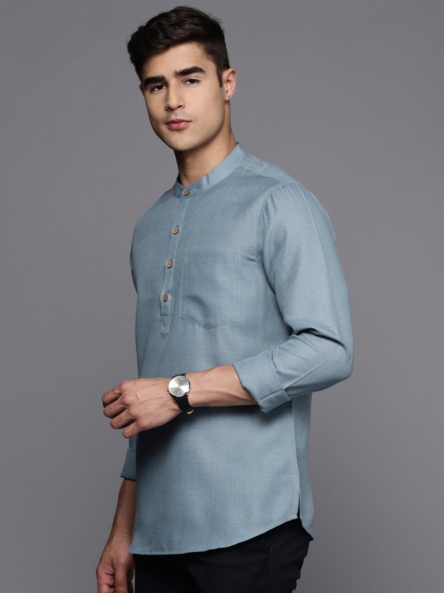 Mens Solid Short Kurta with Pocket - Inddus.com