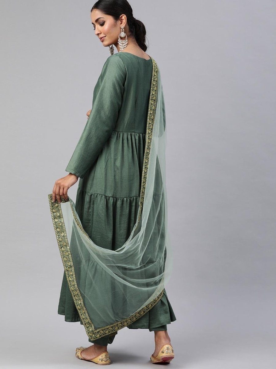 Metalic Silk Blend Solid Kurta Pant Dupatta Set - Inddus.com