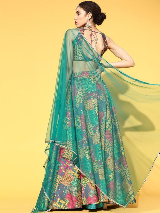 Multi Colour Woven Lehenga with Dupatta and Blouse - Inddus.com