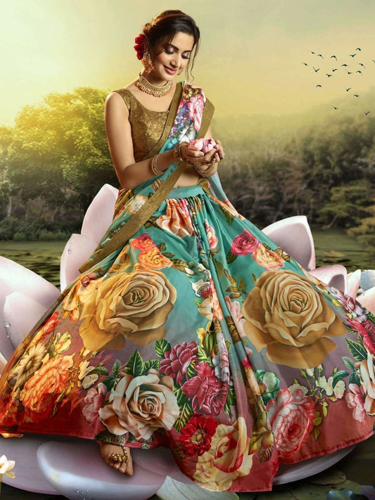 Multicolour Organza Festive Lehenga Choli - inddus-us