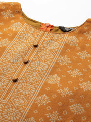 Mustard & Beige Printed Woven Pashmina Winter Wear Unstitched Dress Material - Inddus.com