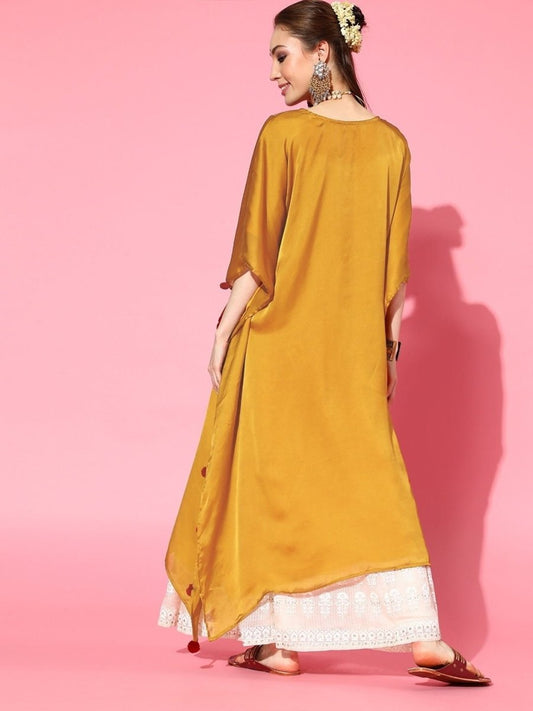 Mustard Embroidered Kaftan Kurta - inddus-us