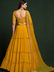 Mustard Georgette Embroidered Lehenga Choli - Inddus.com