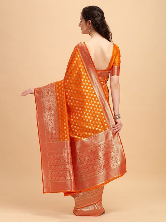 Mustard & Gold-Toned Ethnic Motifs Zari Jashn Saree - Inddus.com